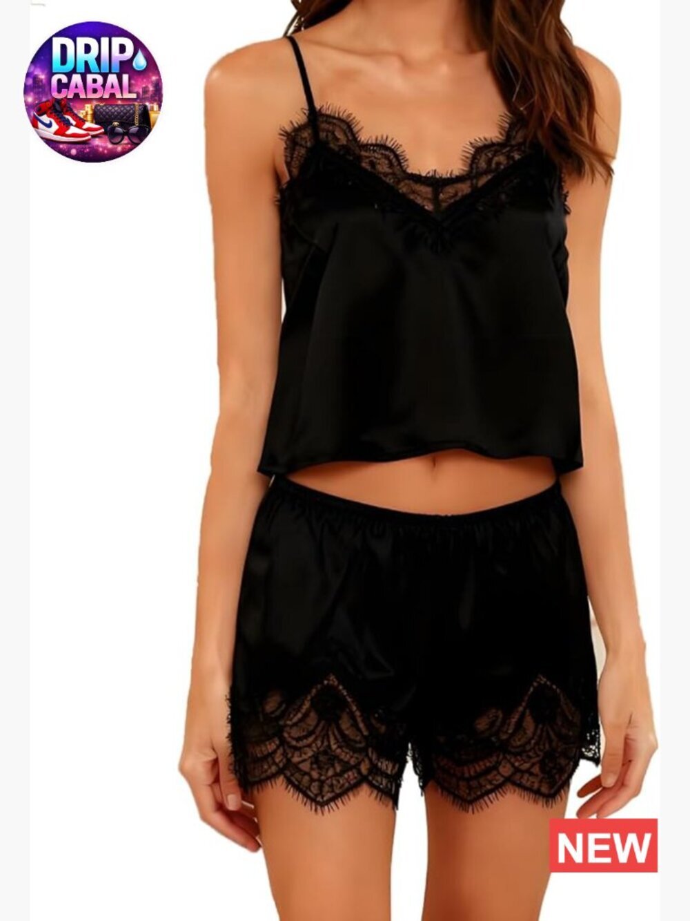 Silky Satin Pajama Set with Lace Trim Camisole and Shorts